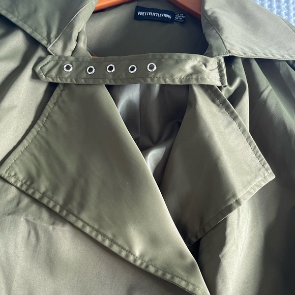 Khaki Contrast Oversized Belted Midi Trench Coat - Picture 6 of 12